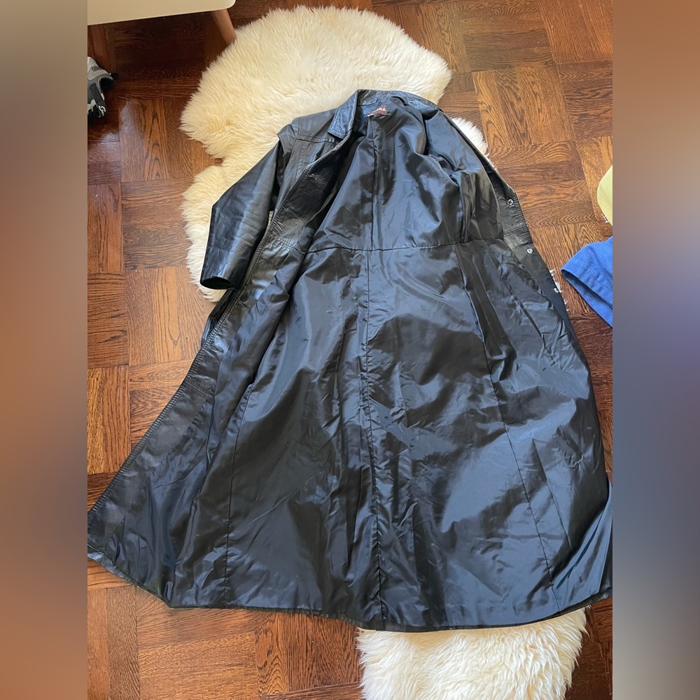 Vintage 80s leather duster trench coat Split Ends Ltd. Black coat jacket - Picture 13 of 13